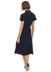 Tommy Hilfiger Women's Button-Front Tie-Waist Flutter-Sleeve Dress - Sky Capt