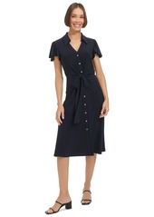 Tommy Hilfiger Women's Button-Front Tie-Waist Flutter-Sleeve Dress - Sky Capt