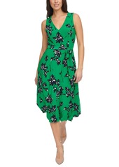 Tommy Hilfiger Women's Camille Floral Faux-Wrap Midi Dress - Jolly Green Multi