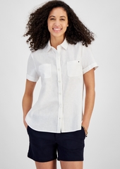 Tommy Hilfiger Women's Camp Short-Sleeve Shirt - Brt White