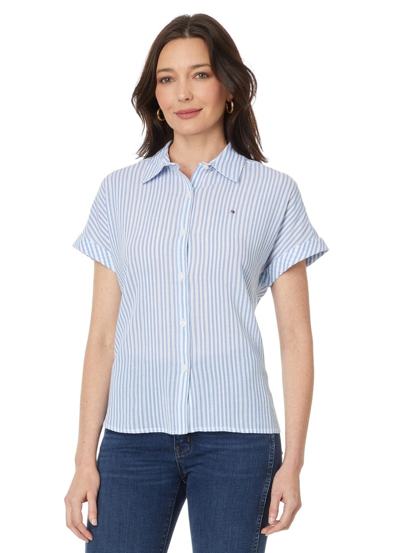 Tommy Hilfiger Women's Camp Striped Short Sleeve Shirt