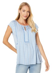 Tommy Hilfiger Women's Cap Sleeve Trim Dressy Knit Tops Khaki Multi