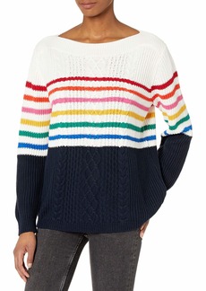 Tommy Hilfiger Cate Striped Cable Sweater Ivory/Sky Captain XL (US 16-18)
