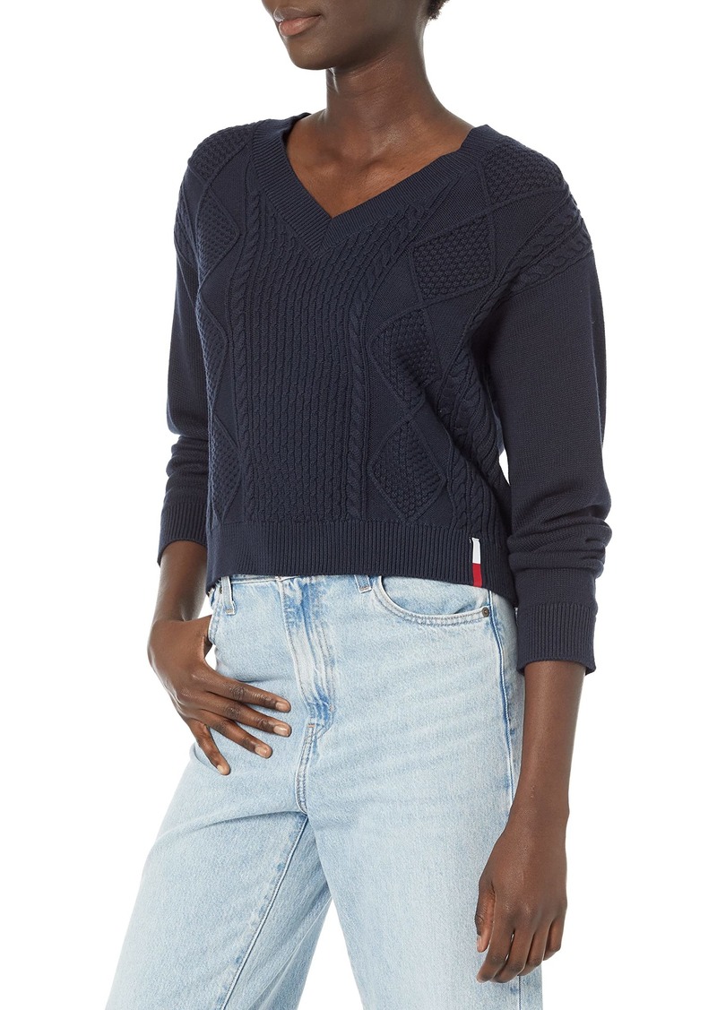 Tommy Hilfiger Women's Casual V-Neck Cable Sweater