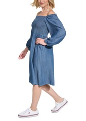 Tommy Hilfiger Women's Chambray Smocked Midi Dress - Ws Med Benson