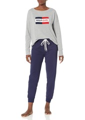 Tommy Hilfiger womens Chenille Pullover Long Sleeve Top and Bottom Pj Pajama Set Heatehr Grey Peacoat  US