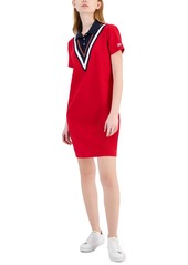 Tommy Hilfiger Women's Chevron Colorblocked Polo Dress - Medium Red