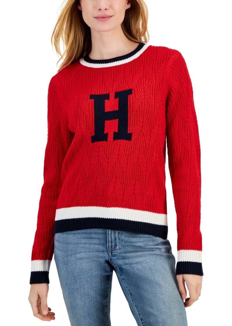 Tommy Hilfiger Women's Chevron-Stitch Logo Sweater - Red Multi