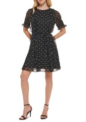 Tommy Hilfiger Women's Chiffon Short-Sleeve Fit & Flare Dress - Blk/pnk