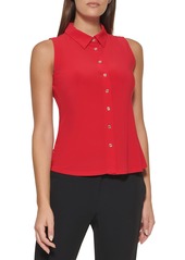 Tommy Hilfiger Women's Classic Collared Button Front Sleeveless-Knit Top