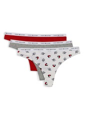 Tommy Hilfiger Women's Classic Cotton Thong 3 Pack Hearts Logo/Th'S White/Grey/Red L