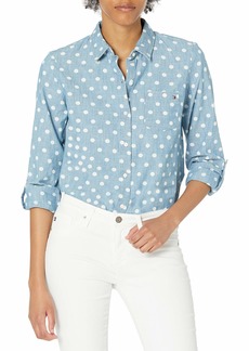 Tommy Hilfiger Women's Classic Long Sleeve Roll Tab Button Down Shirt (Standard and Plus Size)
