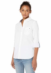 Tommy Hilfiger Women's Button Down Long Sleeve Collared Shirt with Chest Pocket  XXL