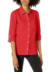 Tommy Hilfiger Women's Button Collared Shirt with Adjustable Sleeves
