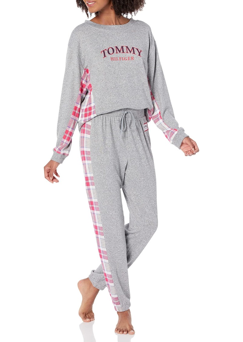 Tommy Hilfiger womens Colorblock Split Hem Pullover and Bottom Pants Panjama Pj Pajama Set   US