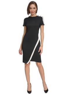 Tommy Hilfiger Women's Contrast-Stripe Button-Shoulder Dress - Blk/ivy