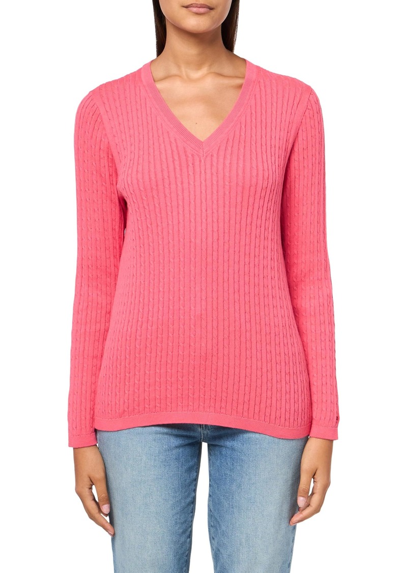 Tommy Hilfiger Womens Cotton Cable-Knit V-Neck Sweater