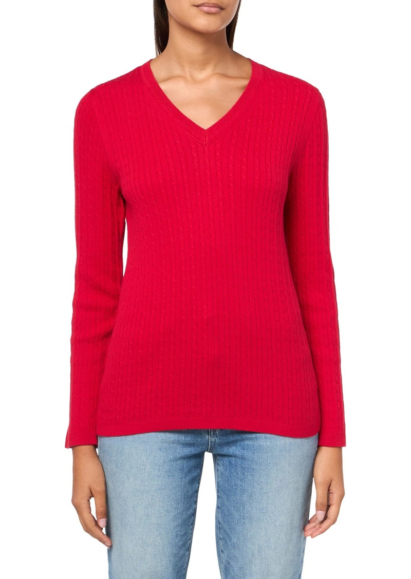 Tommy Hilfiger Womens Cotton Cable-Knit V-Neck Sweater