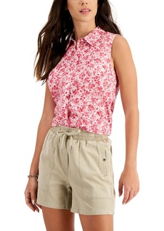 Tommy Hilfiger Women's Cotton Floral-Print Sleeveless Shirt - Scarlet Multi