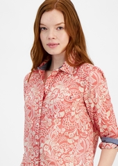 Tommy Hilfiger Women's Cotton Paisley Roll-Tab Shirt - Minerl Red