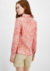 Tommy Hilfiger Women's Cotton Paisley Roll-Tab Shirt - Minerl Red