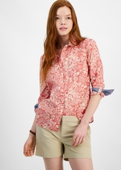 Tommy Hilfiger Women's Cotton Paisley Roll-Tab Shirt - Sky Cap/br