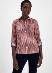 Tommy Hilfiger Women's Cotton Printed Utility Shirt - Tobaco Mul