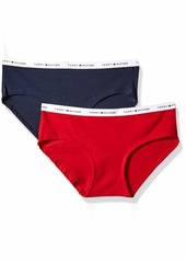 Tommy Hilfiger Women's Cotton Solid Hipster Underwear Panty Multipack Navy Blazer Blue Apple Red-2 Pack