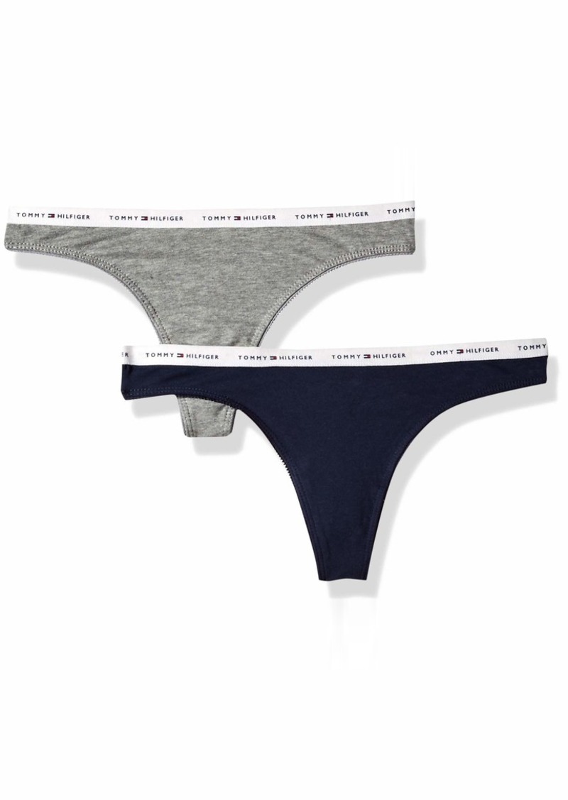Tommy Hilfiger Tommy Hilfiger Women's Cotton Stretch Thong Underwear Panty  Heather Grey Navy Blazer Blue-2 Pack