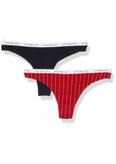 Tommy Hilfiger Women's Cotton Thong Underwear Logo Band 2 Pack Geo Stripes Wallpaper/Navy Blazer XL