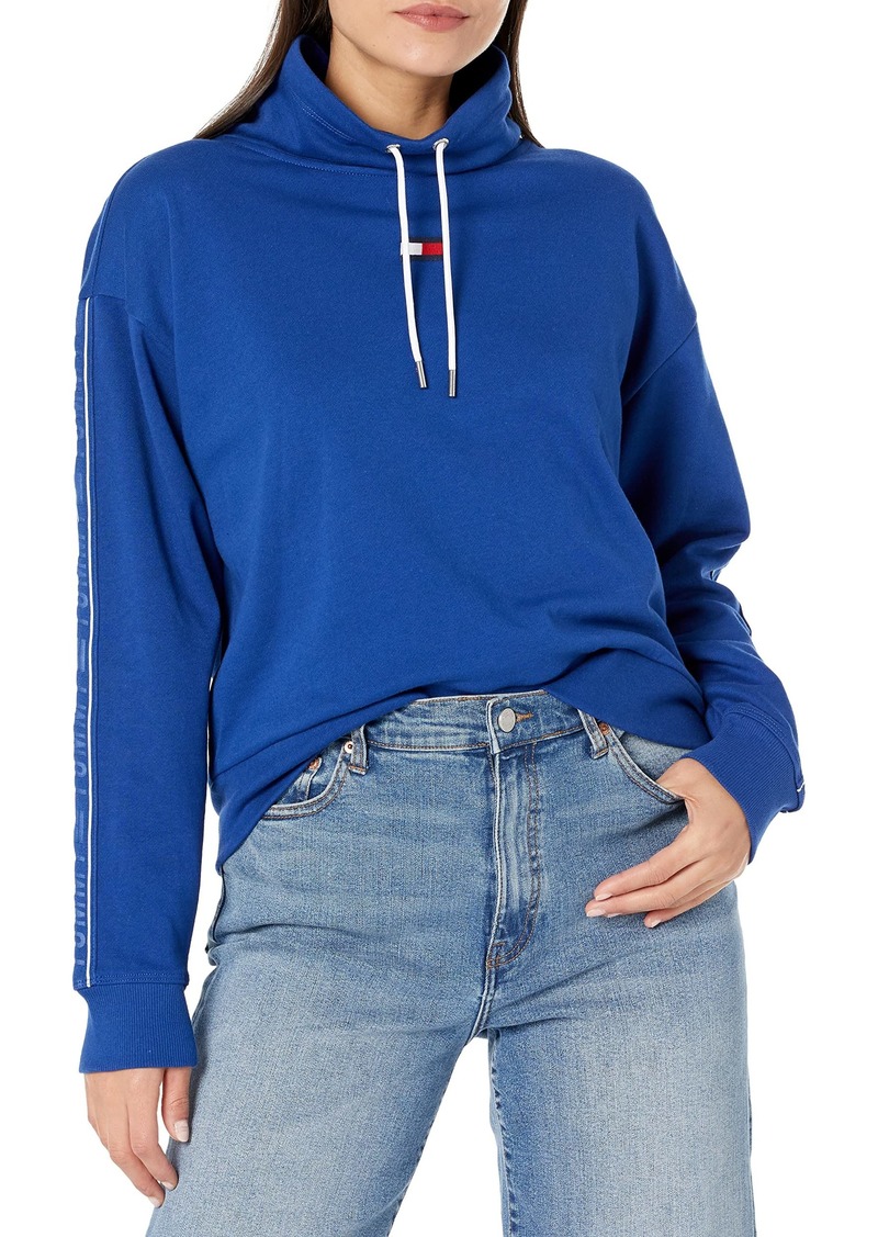 Tommy Hilfiger Women's Cowl Neck Logo Flag On Chest Pullover Draw Cords Long Sleeve