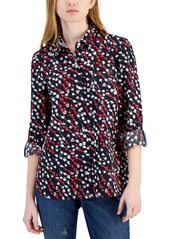 Tommy Hilfiger Women's Ditsy Roll-Tab Shirt - Navy