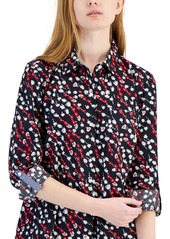 Tommy Hilfiger Women's Ditsy Roll-Tab Shirt - Navy