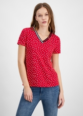 Tommy Hilfiger Women's Dot-Print Signature V-Neck Top - Sky Cap/br