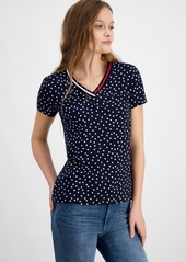 Tommy Hilfiger Women's Dot-Print Signature V-Neck Top - Sky Cap/br