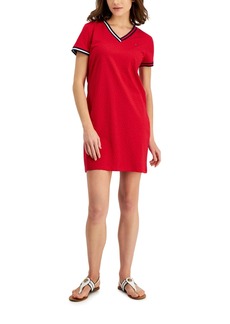 Tommy Hilfiger Women's Dot-Print V-Neck T-Shirt Dress - Scarlet/sky Captain