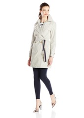 Tommy Hilfiger Women's Double Breasted Trench Coat with Striped Belt