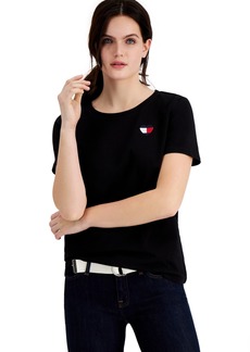 Tommy Hilfiger Women's Embroidered Heart-Logo T-Shirt - Black