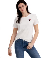 Tommy Hilfiger Women's Embroidered Heart-Logo T-Shirt - Stone Grey Heather Multi
