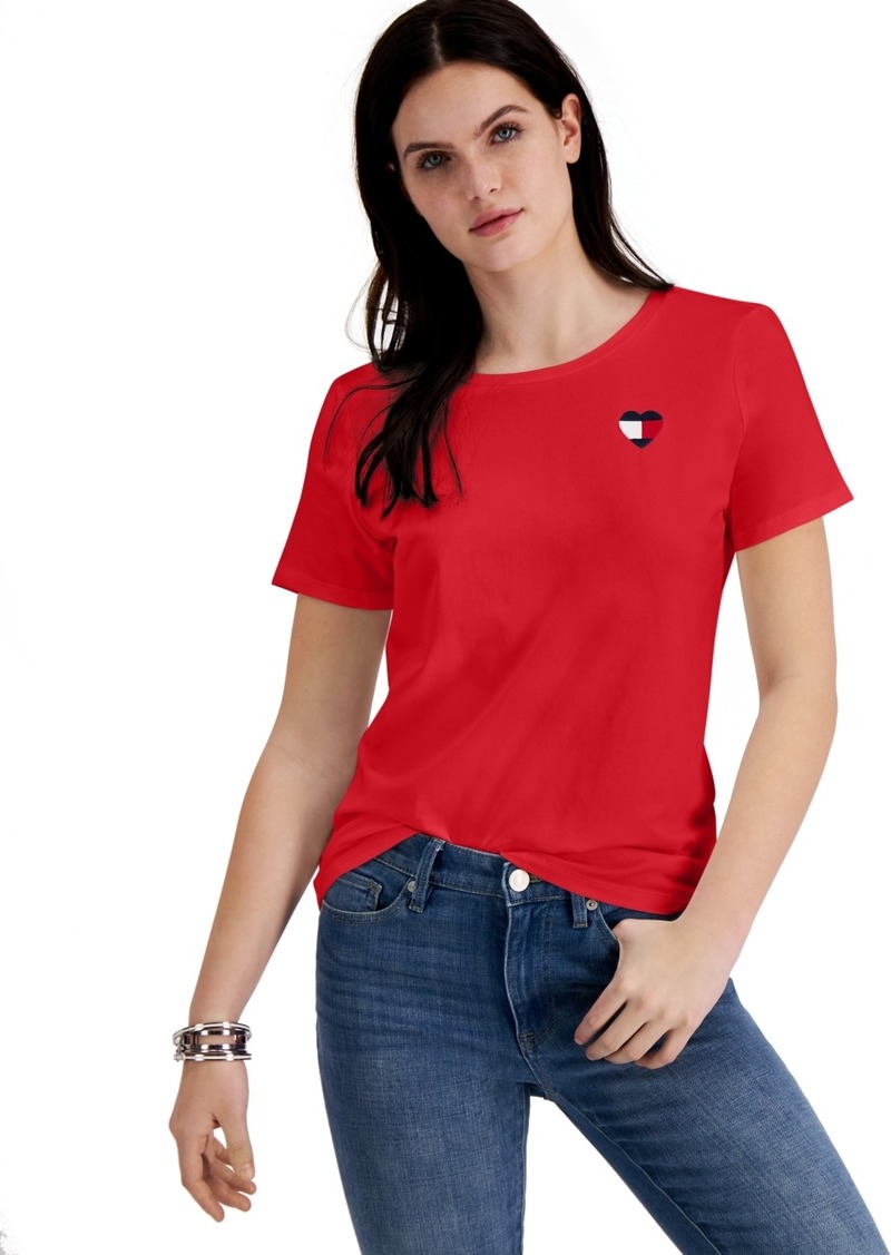 Tommy Hilfiger Women's Embroidered Heart-Logo T-Shirt - Scarlet