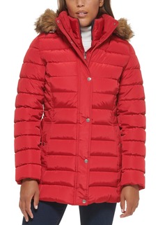 Tommy Hilfiger Women's Faux-Fur-Trim Hooded Puffer Coat, Created for Macy's - Crimson