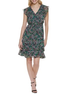 Tommy Hilfiger Women's Fit and Flare Ruffle Sleeve Chiffon Dress