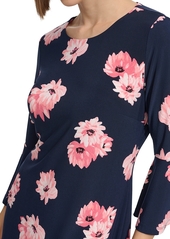 Tommy Hilfiger Women's Floral Bell-Sleeve Shift Dress - Sky Captain/bloom