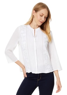 Tommy Hilfiger Womens Gauze Embroidered Pintuck Top