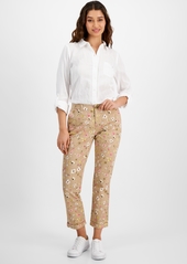 Tommy Hilfiger Women's Floral-Print Ditsy Hampton Chino Rolled-Cuff Pants - Sand Combo