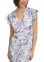 Tommy Hilfiger Women's Floral-Print Flutter-Sleeve Midi Dress - Ivory Multi
