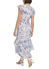 Tommy Hilfiger Women's Floral-Print Flutter-Sleeve Midi Dress - Ivory Multi