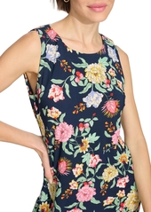 Tommy Hilfiger Women's Floral-Print Round-Neck Dress - Sky Capt M