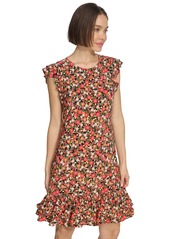Tommy Hilfiger Women's Floral-Print Ruffled Shift Dress - Sky Capt M