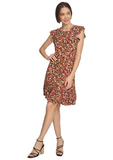 Tommy Hilfiger Women's Floral-Print Ruffled Shift Dress - Sky Capt M